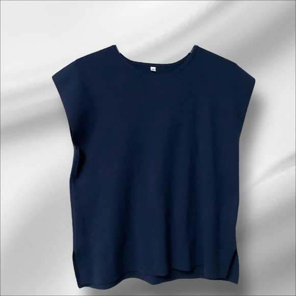 Unbranded Navy Blue Knit 2-Piece Set Women Pleated Pant Sweater Minimalist SZ S - Picture 5 of 8